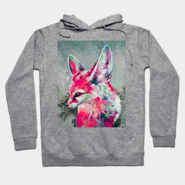 Oil fennec fox muzzle painting in multicolored tones. Hoodie by MariDein